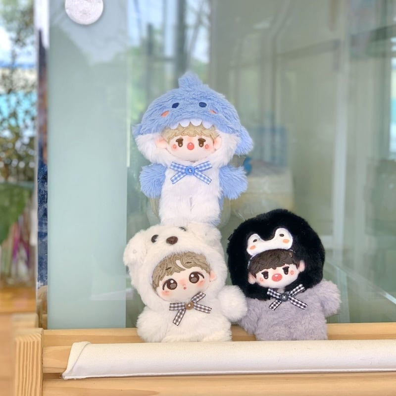 ペンギン サメ シロクマジャンプスーツ ミニ洋服 10cm 着せ替えぬい