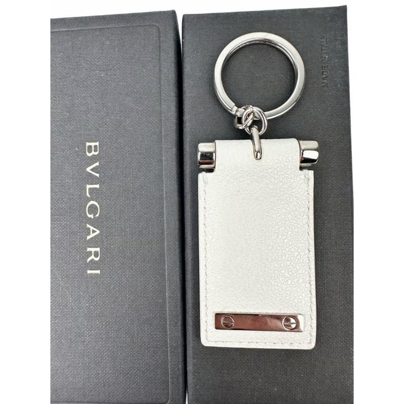 BVLGARI ブルガリ キーホルダー キーリング ホワイト 白 パール カーフ