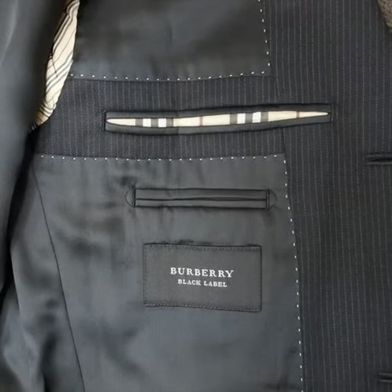 M104｜BURBERRY BLACK LABEL 3Bブラックピンストライプスーツ(38R)
