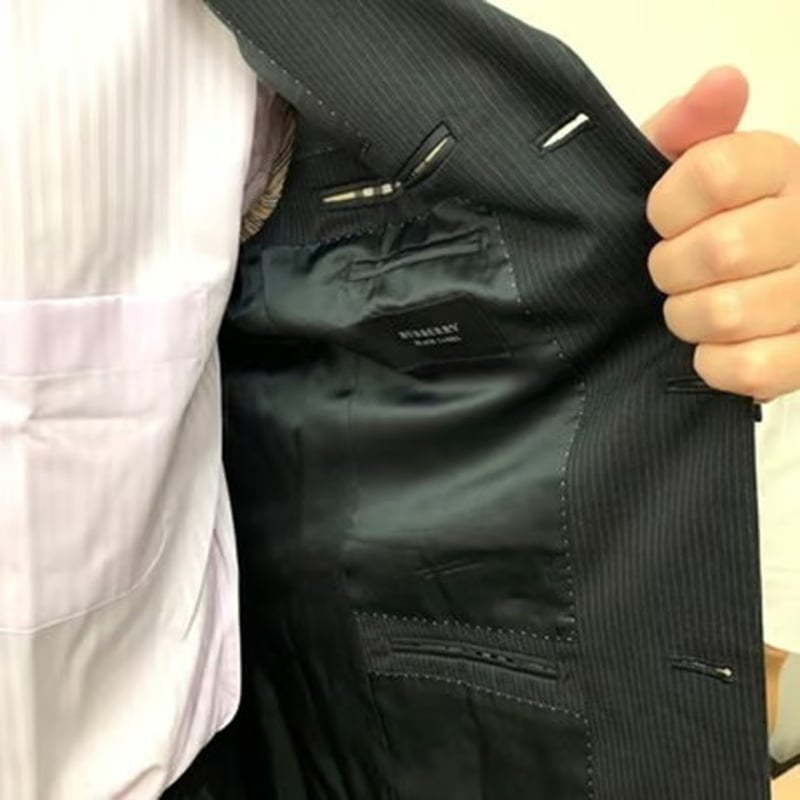 M104｜BURBERRY BLACK LABEL 3Bブラックピンストライプスーツ(38R)