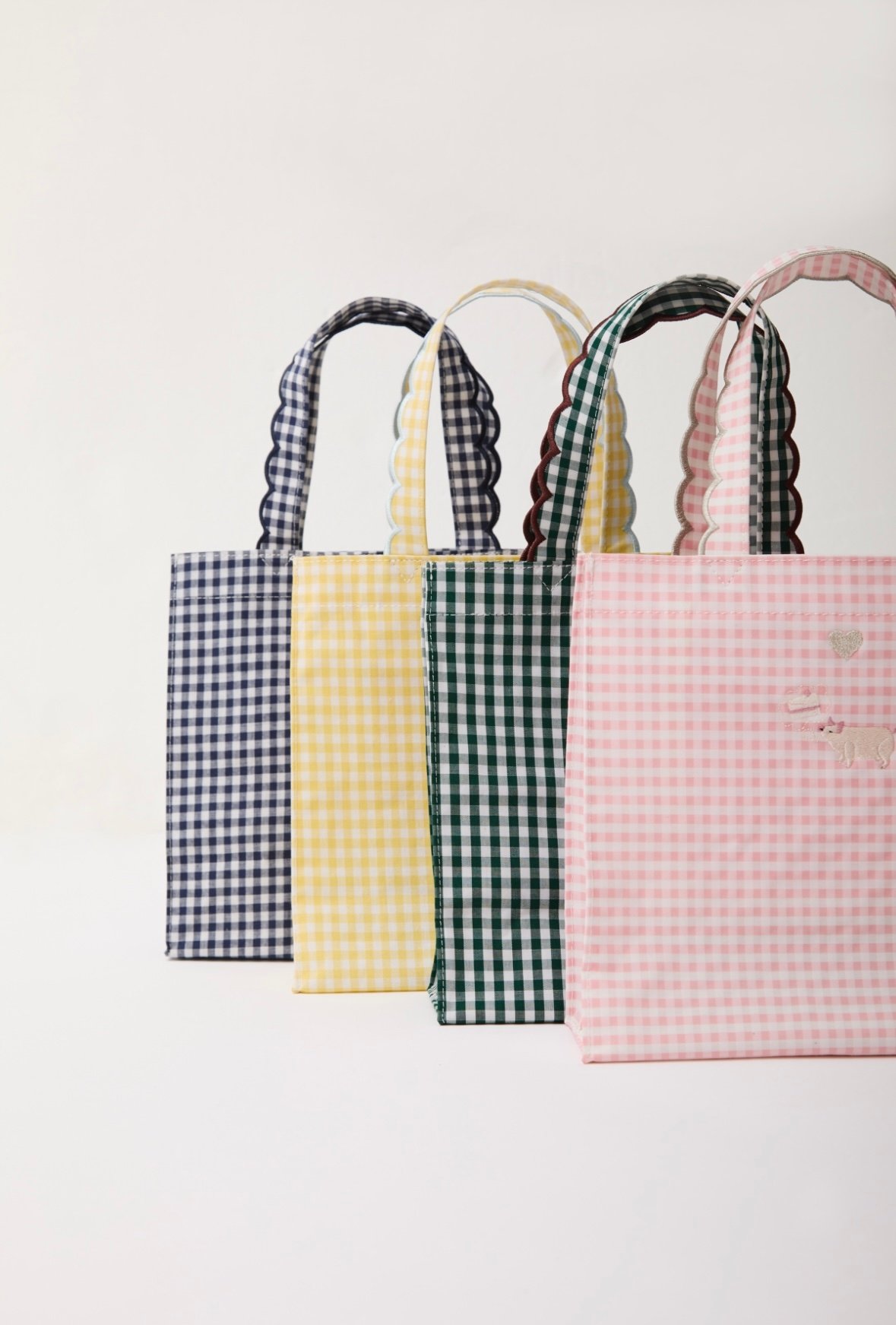 Fleur tote （square small） gingham check navy ×