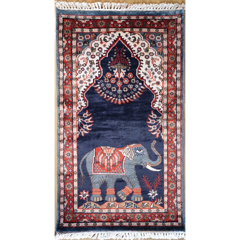 インド 手織り絨毯 シルク ＜約60 x 103 ㎝＞ 象 | インド雑貨のお店