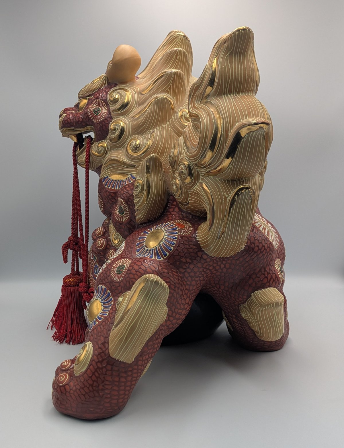 九谷焼 骨董 民芸品 宝獅子 魔除け獅子 縁起物 獅子 狛犬 置物 玉乗り