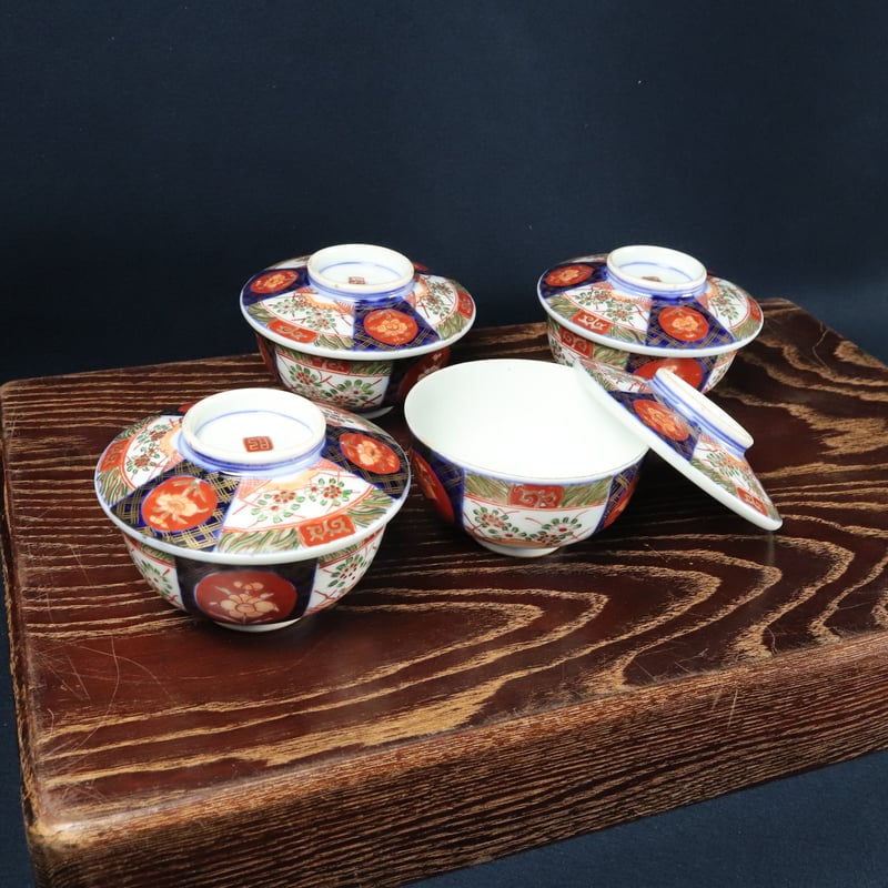 96 伊万里焼 蓋付き茶碗 花文 金彩色絵 江戸時代後期～明治時代 | 三梨