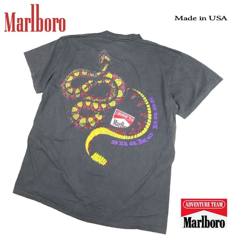 Marlboro マールボロ Tシャツ チャコール ポケ付き Snake Pass