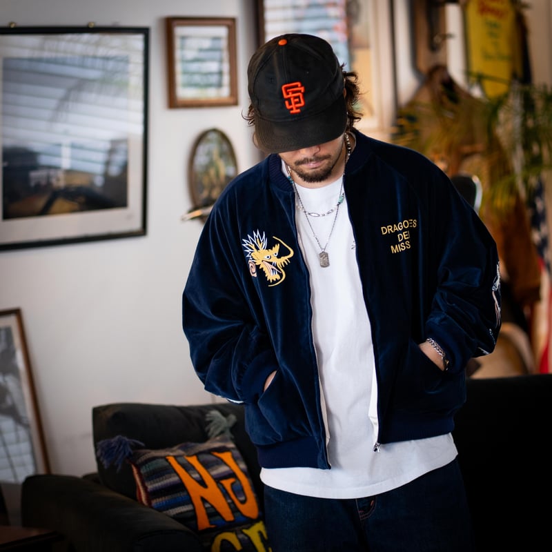 Navy】DRAGONES DEL MISSION Velveteen Jacket | N