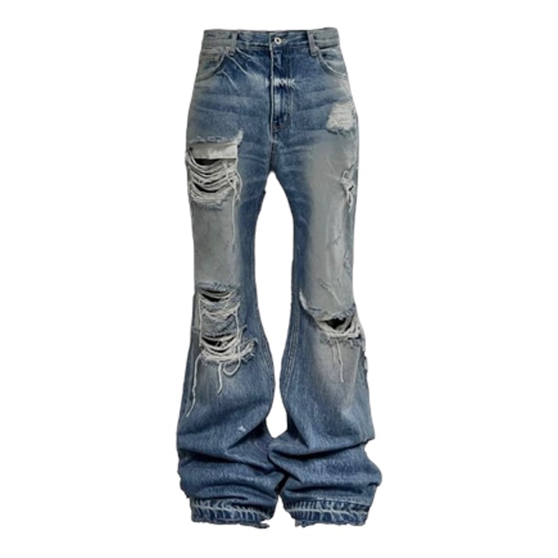 EMOSTANCECLUB】DESTROYED FLARE JEANS | AURUM