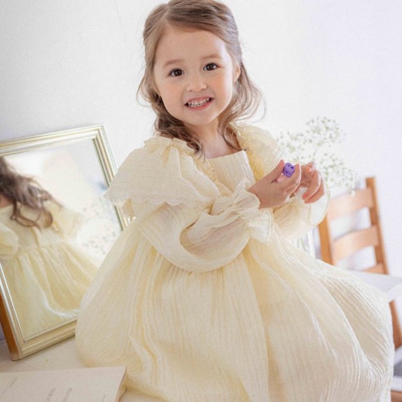 即納] lily-frill dress(cream/beige)/ OREN by Hib