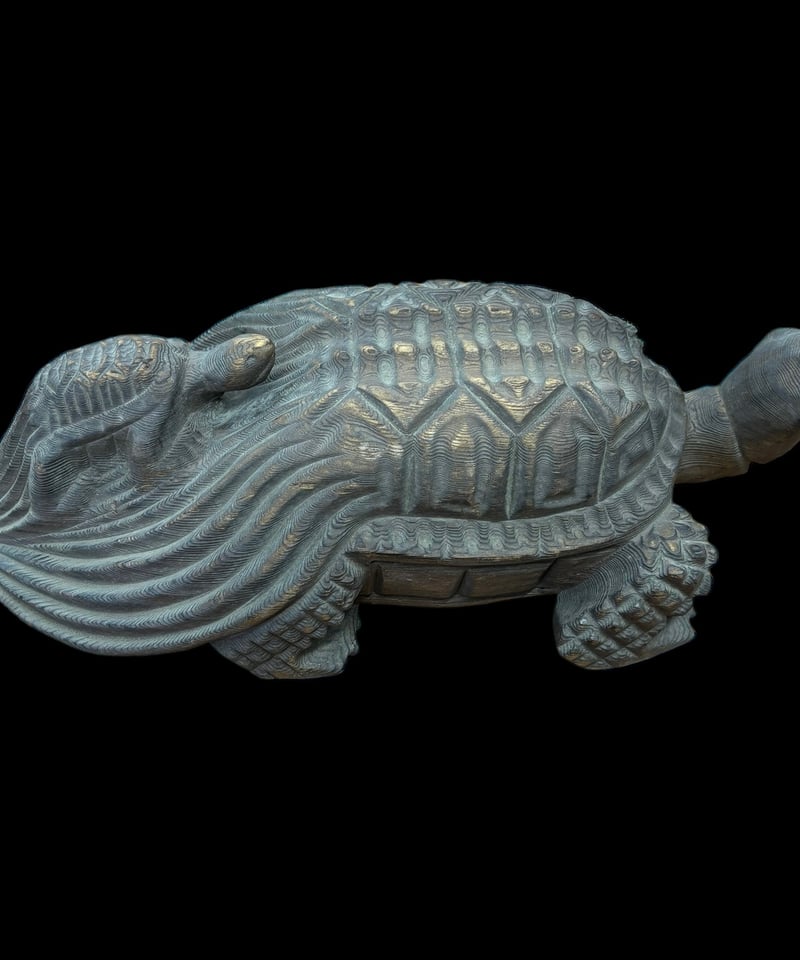 木彫り 亀 親子 置物 縁起物 風水 オブジェ 木製 骨董品 | HORIDASHI市
