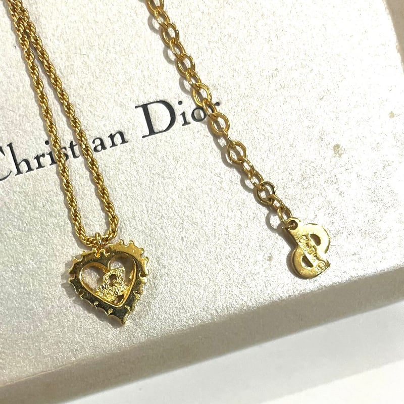 VINTAGE Christian Dior CDハートロゴストーンネックレスクリスチャン