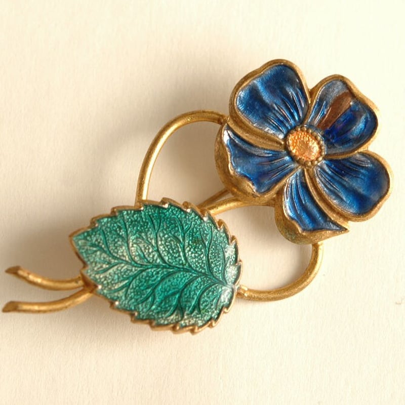 glass enamel 青い花のヴィンテージブローチ/イギリス | 『スワロー