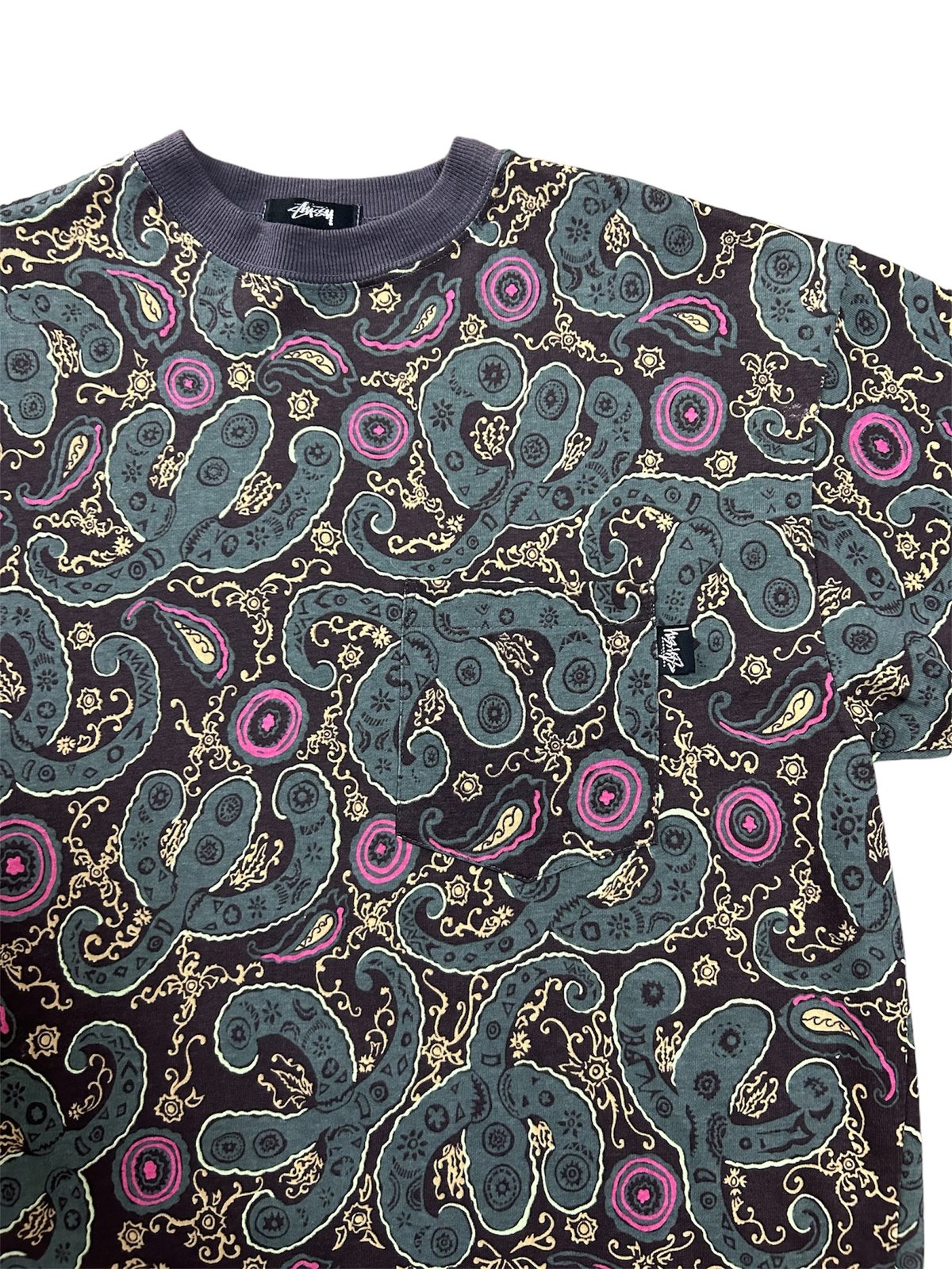 DEAD STOCK 80's 黒タグ USA製 OLD STUSSY 総柄 ポケットTシャツ