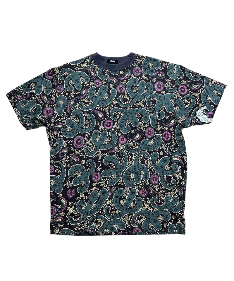 DEAD STOCK 80's 黒タグ USA製 OLD STUSSY 総柄 ポケットTシャツ