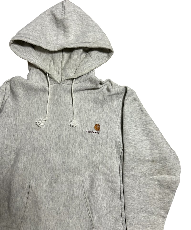 90's 刺繍ロゴ carhartt スウェットパーカー グレー リバースウィーブ