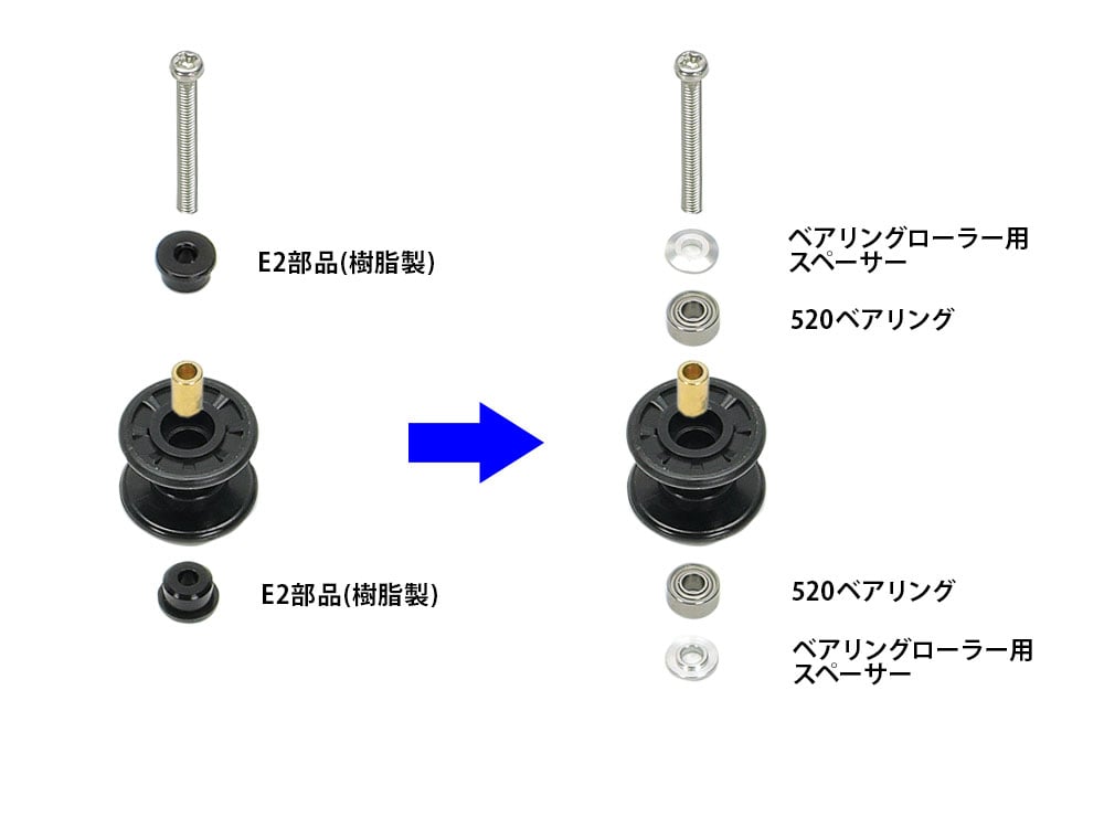 15529 2段低摩擦プラローラー (13-13mm) ブラック #mini4wd #ミニ四