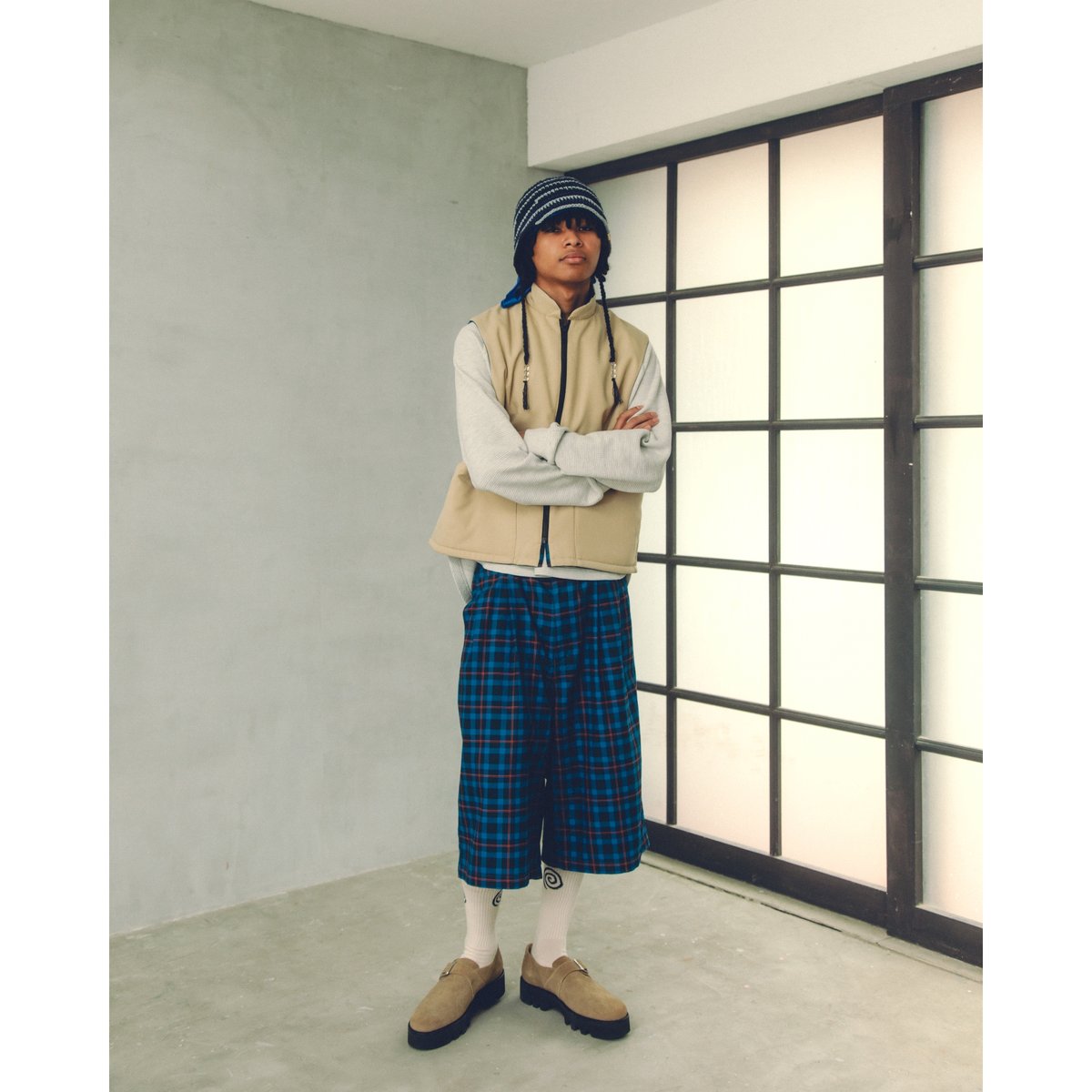 SOL soonerorlater / CHECKED BAGGY SHORTS / BLUE