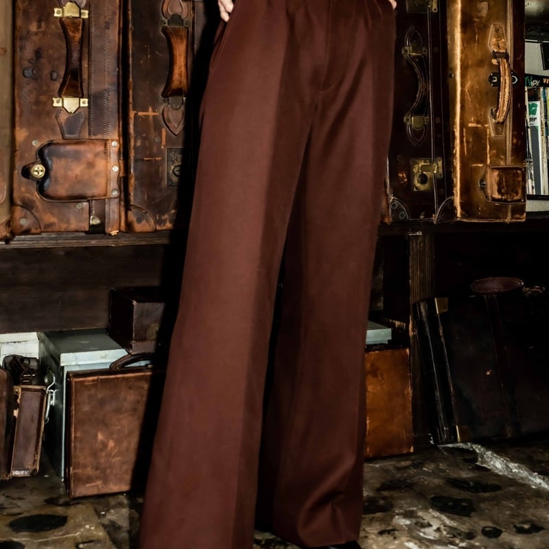 PINTUCK MEGA FLARE SLACKS 【BROWN】 | SHIKITARI