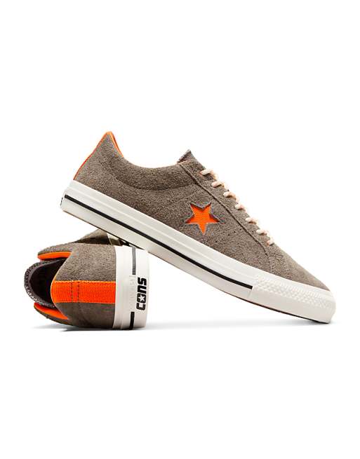 Converse One Star Pro Ox Suede sneakers in gray with orange detail