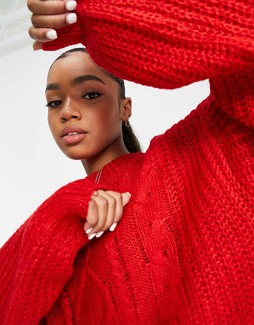 Brave Soul tokyo oversized cozy cableknit sweater in red | ASOS