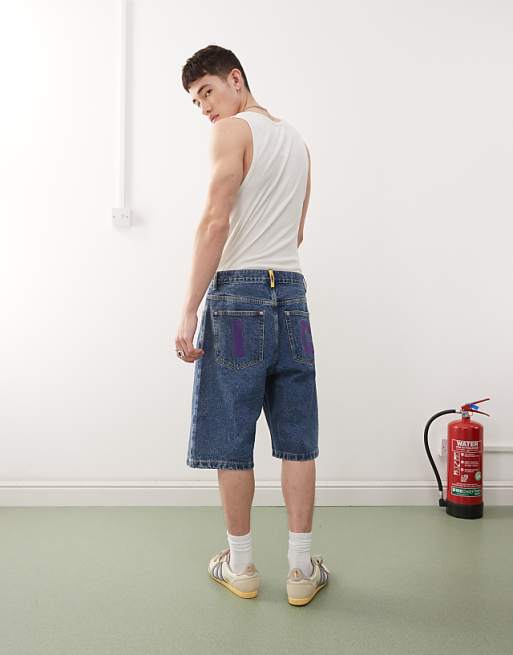 ICECREAM running dog baggy denim shorts in dark wash blue | ASOS