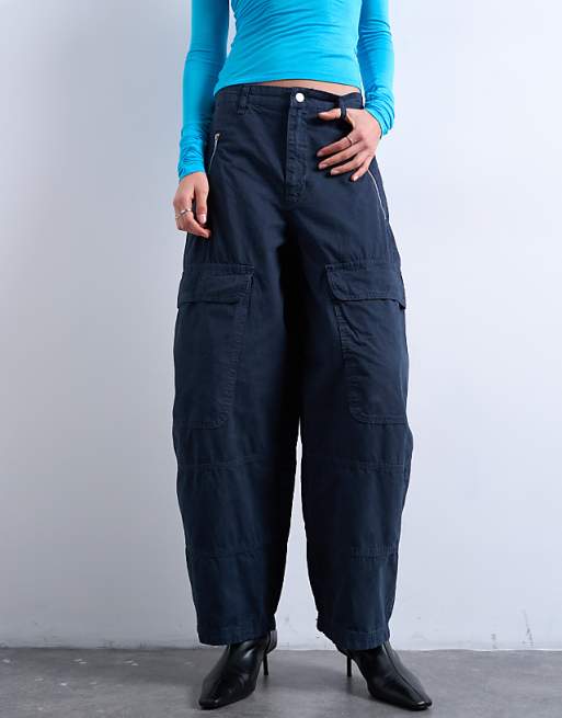 Topshop balloon cargo pants with zipper and pocket details in