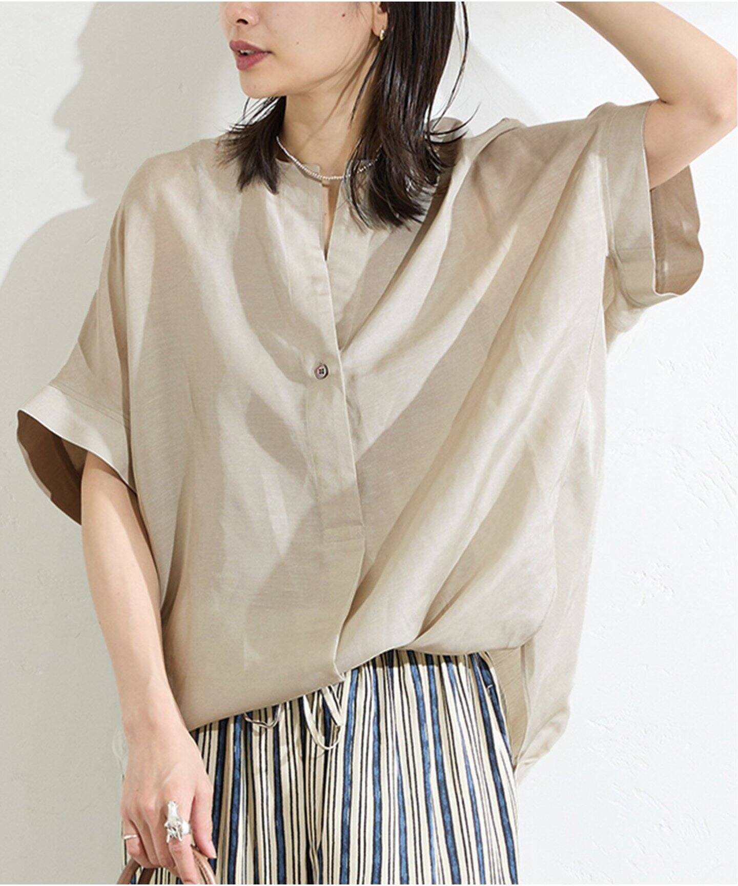シアーリネンノーカラーブラウス（シャツ／ブラウス）｜JOURNAL