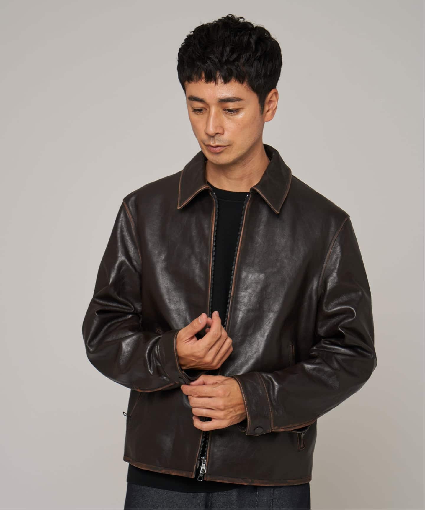 新品】Edifice 25ss アンティークレザージャケット Lサイズ