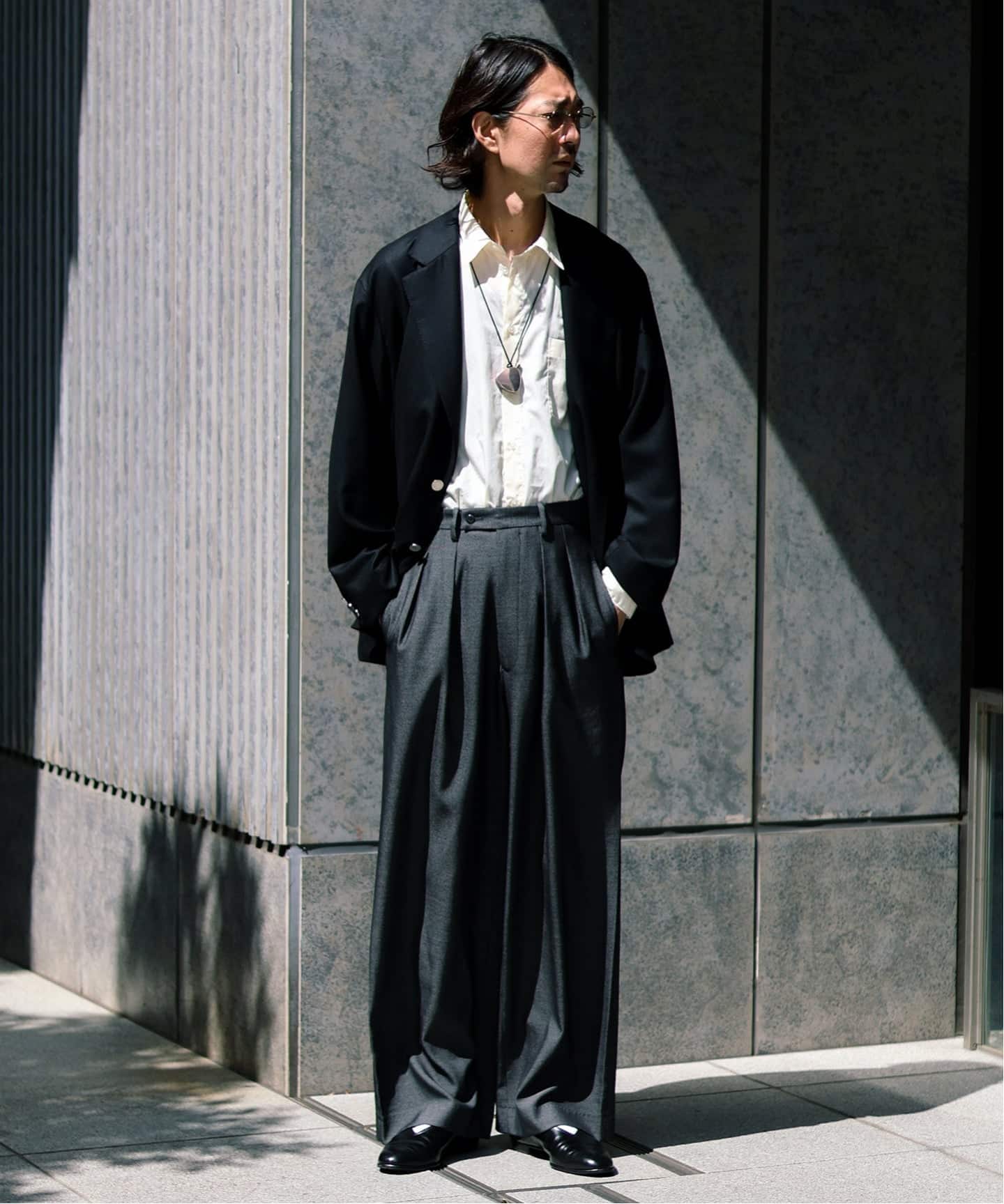 m's braque (エムズ ブラック) TUCK WIDE BUGGY パンツ(ピンヘッド