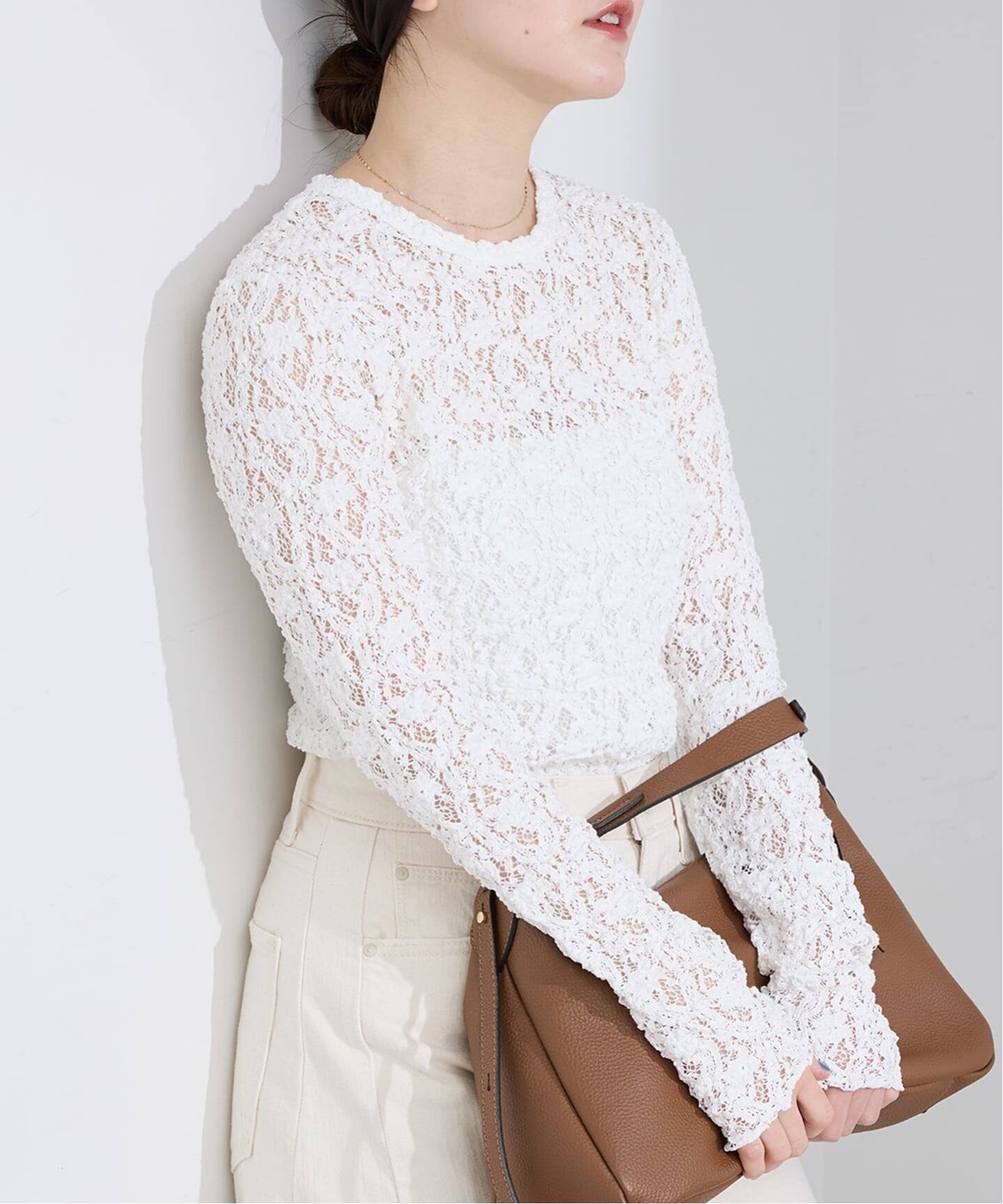 一部カラーWEB限定/追加4予約》Flowerストレッチレースプルオーバー（T
