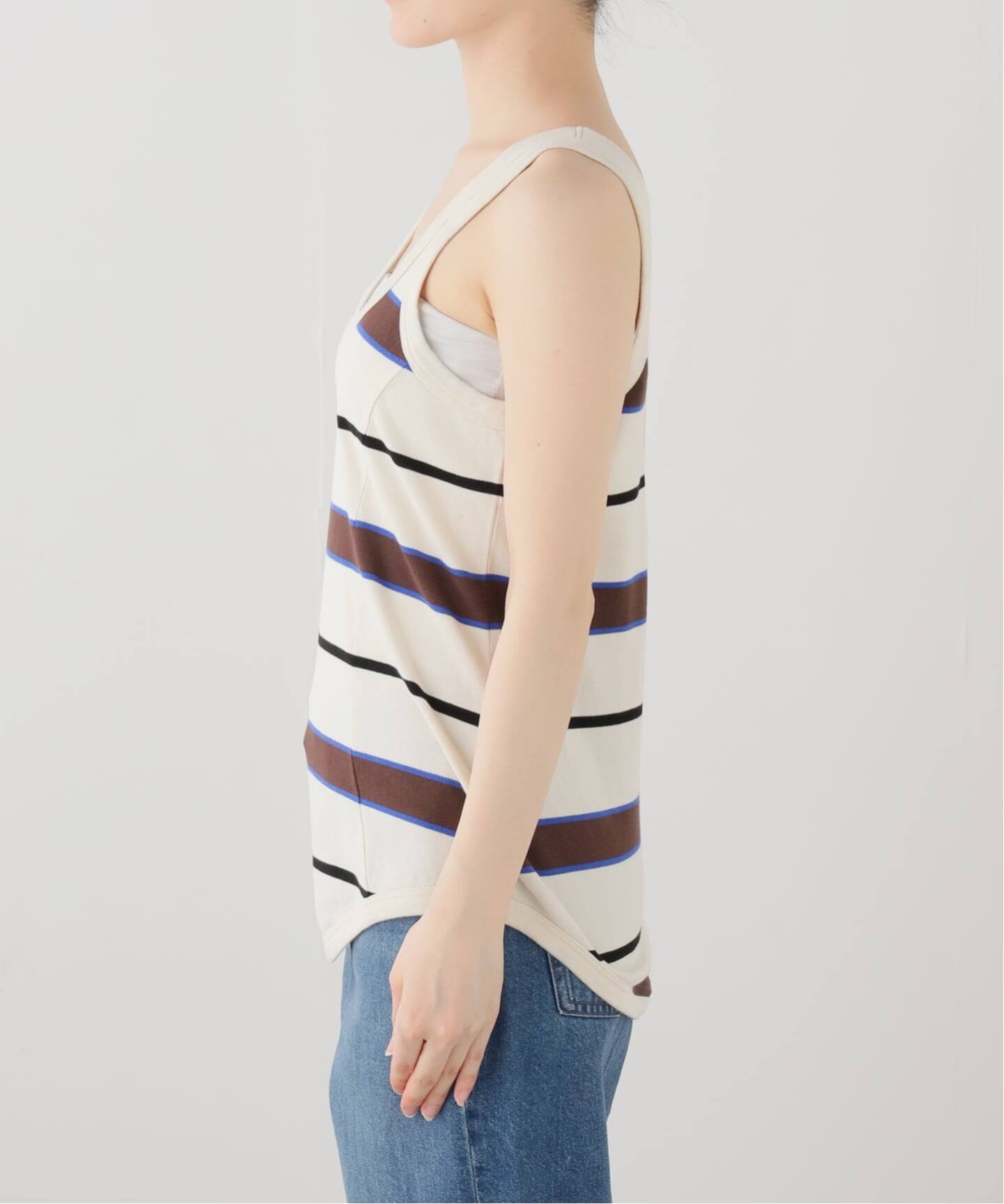 TanC TOKYO PIQUE BORDER TANK ROMPERS TC26A-011：ボディスーツ
