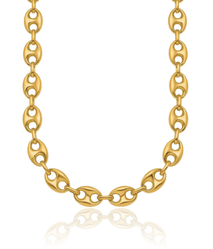 18K Solid Yellow Gold 4.85mm Anchor Puffed Mariner Link Chain Necklace