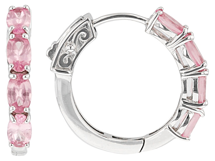 Pink Spinel Rhodium Over Sterling Silver Hoop Earrings 2.04ctw