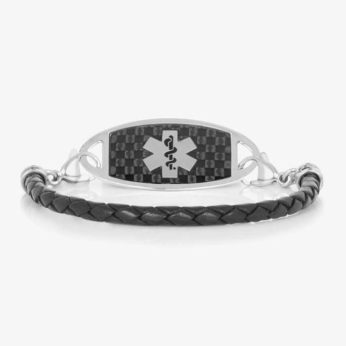 Black Bolo Leather Medical ID Bracelet | Lauren's Hope