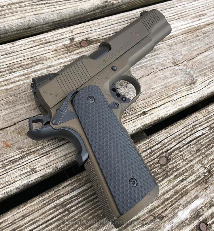 Springfield 1911 Handgun in a Graphite Black and Midnight Bronze