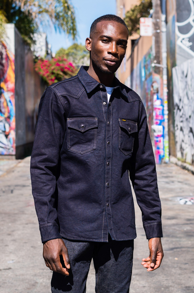 Iron Heart Selvedge Denim Snap Shirt - IHSH-295-IB - 14oz Indigo/Black