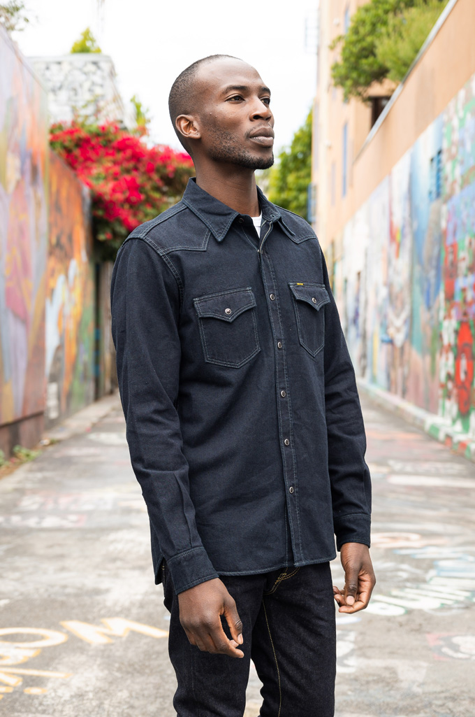 Iron Heart 10oz Western Shirt - IHSH-321-OD - Indigo Overdyed Black