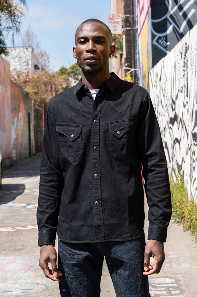 Pure Blue Japan Western Snap Shirt - 8oz Double Black Denim