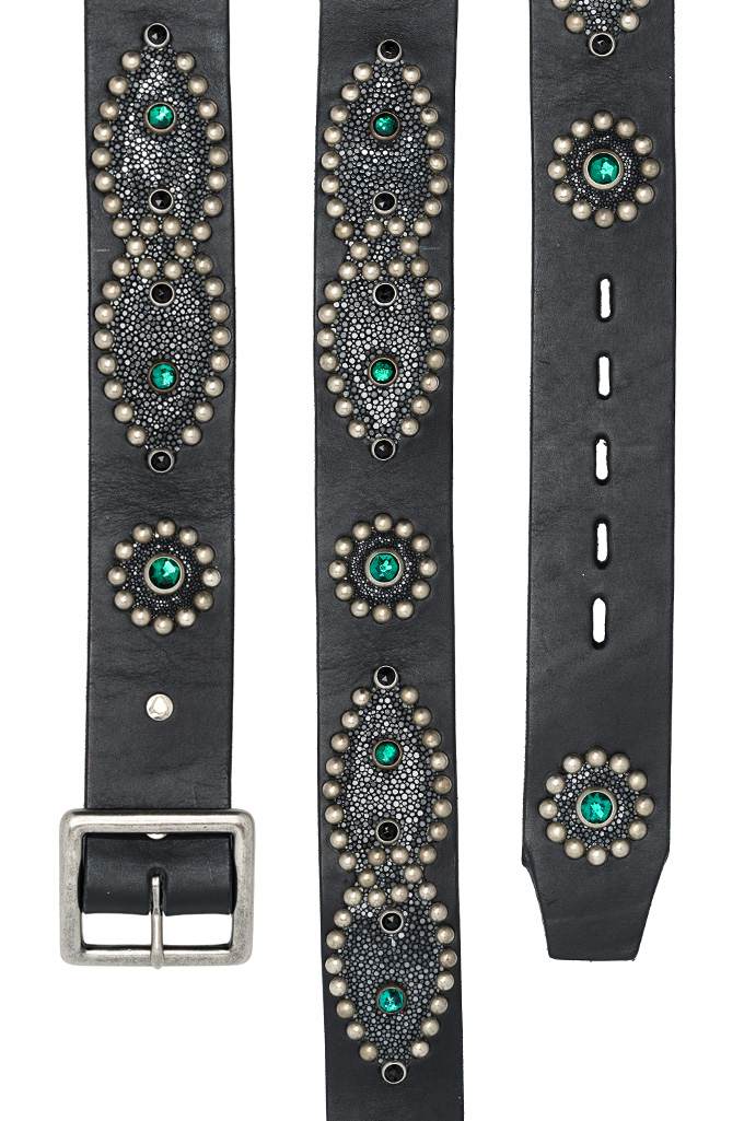 Self Edge x HTC Hand-Made Studded Belt - Black w/ White Stingray