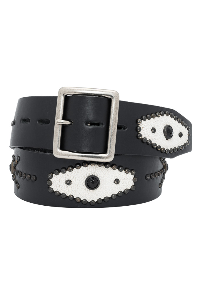 Self Edge x HTC Hand-Made Studded Belt - Black w/ White Stingray