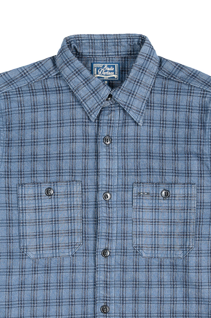 Studio D'Artisan 13oz Jacquard Check Work Shirt - Navy - 5734
