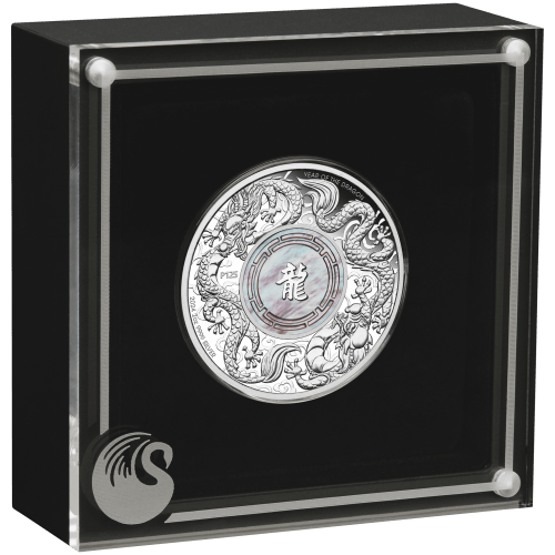 2 oz 2024 Double Dragon with Mother of Pearl Proof Silver Coin