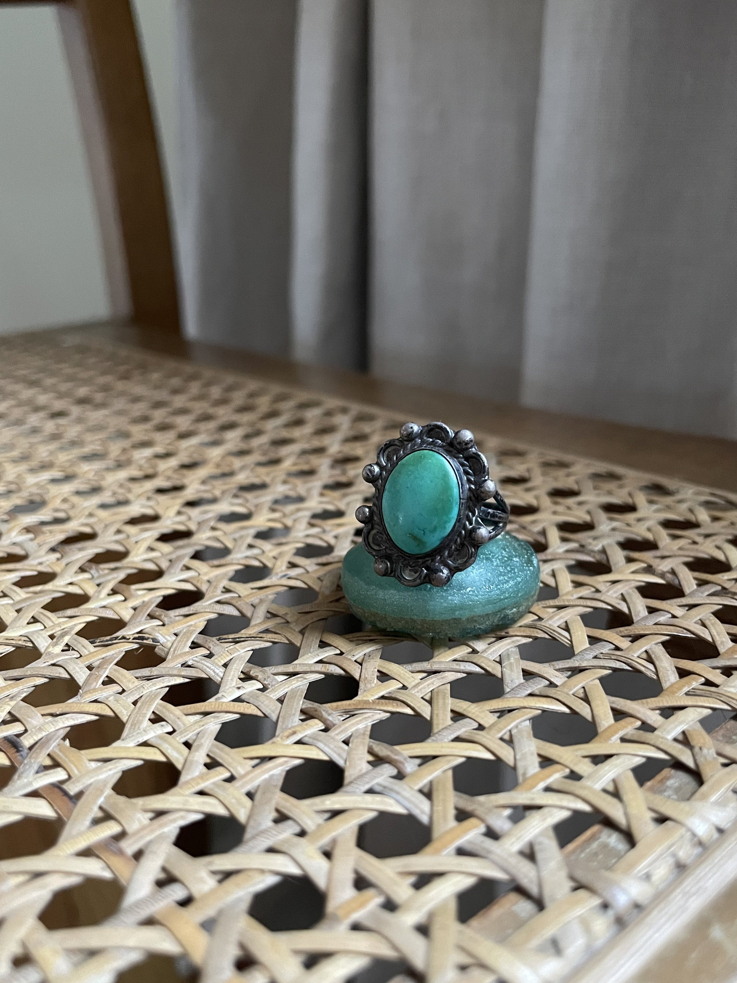 Vintage Navajo Fred Harvey Era Turquoise and Sterling Silver Ring