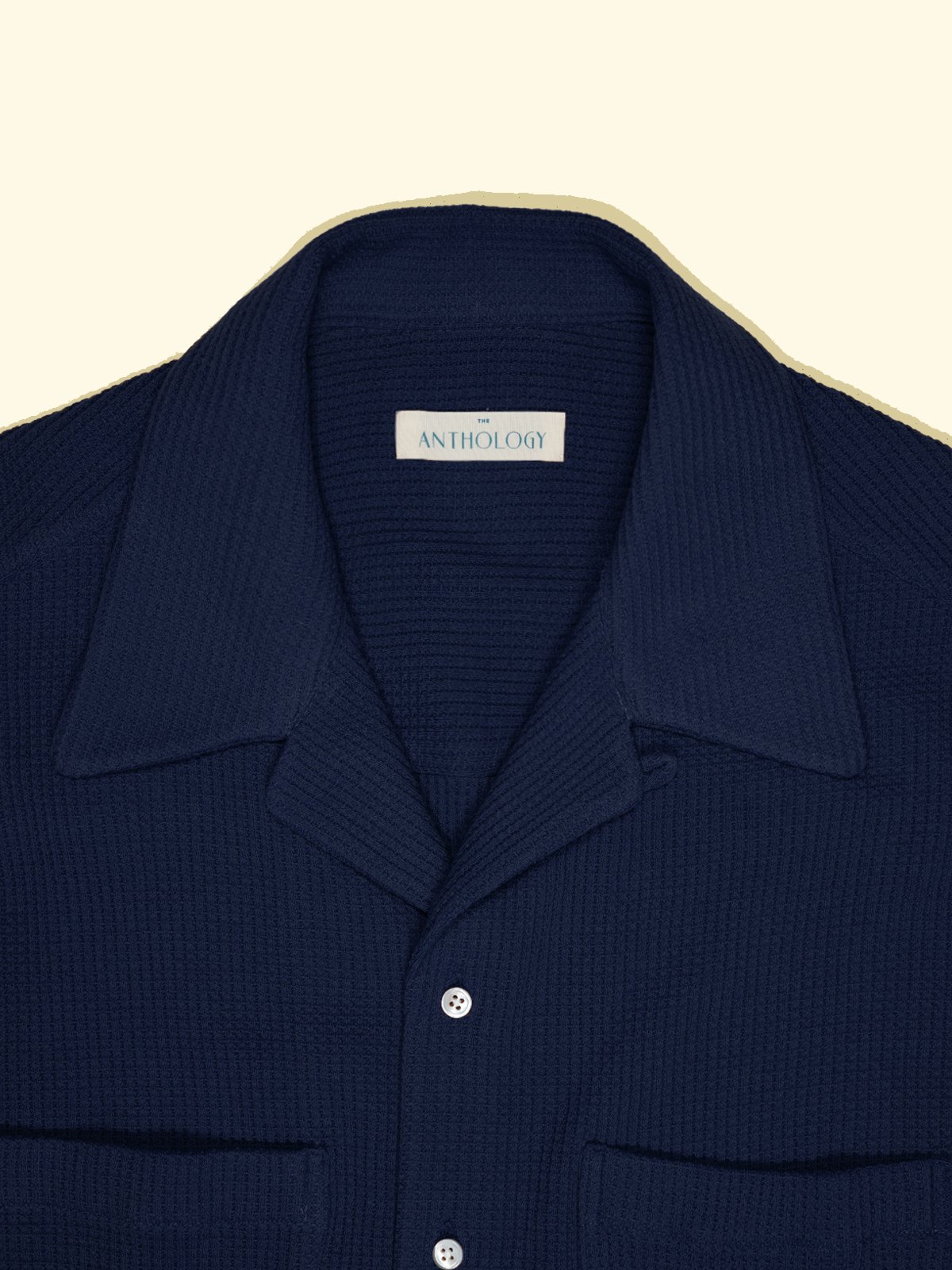 Cuban Camp Collar Shirt - Navy Waffle — The Anthology