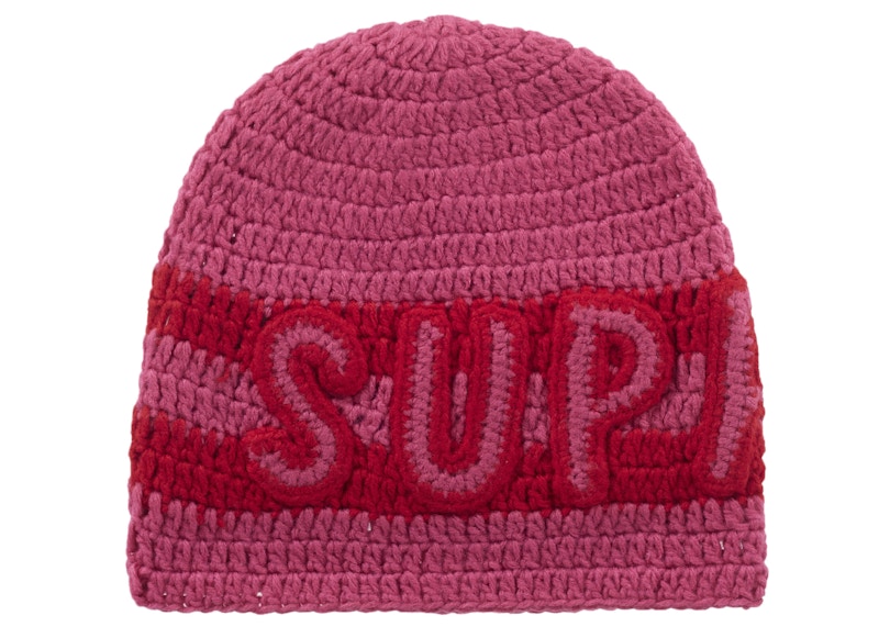 Supreme Crochet Logo Beanie Pink - FW25 - US