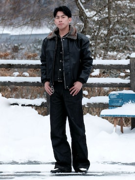 leather/fur faux reversible flight jacket / フェイクレザーファー
