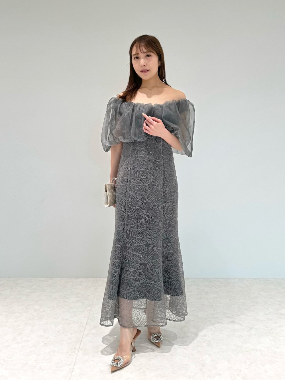 LEJA】2WAYオフショルダーパフスリーブバリエマーメイドワンピース