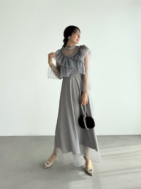 LEJA】2wayドットストーンギャザーチュールAラインドレス 2点セット