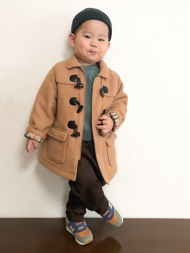 BURBERRYのダッフルコート（ベージュ系）を使った人気ファッション