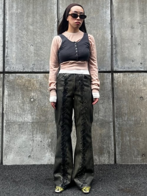 セール】レースアップヴィーガンレザーパンツ / Lace-Up Vegan Leather
