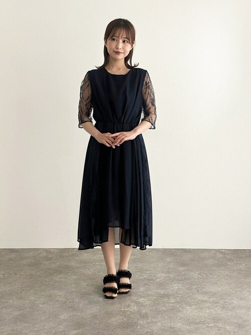 ロング&七分袖フォーマルアシンメトリー大きいサイズ結婚式ワンピース
